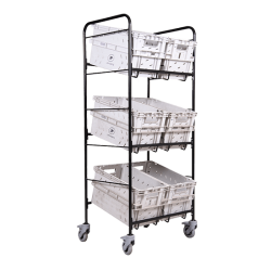 Postal bin trolley with 4 braked casters