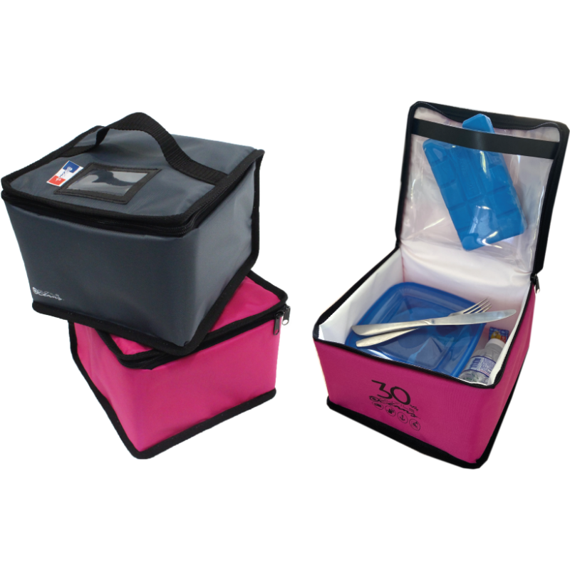 Sacoche isotherme | Lunch box - Gris chiné et Personnalisée (Fuschia & Marquage)